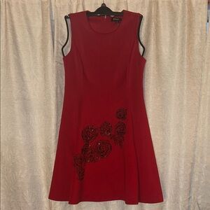 DKNY Red Mini Dress with Black Floral Design